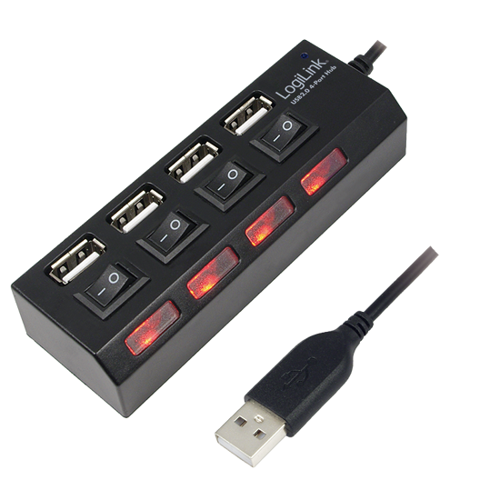 Picture of Logilink USB 2.0 HUB, 4-port, On/Off, crni sa napajanjem