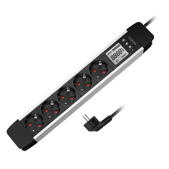 Picture of Logilink produžni kabl 5 mesta, LCD displej potrošnje, aluminijum