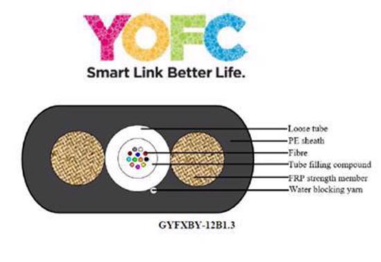 Picture of YOFC Optički kabl 12FO 2km outdoor FTTx, Flat Drop, G652D, FRP, HDPE, uni loose tube